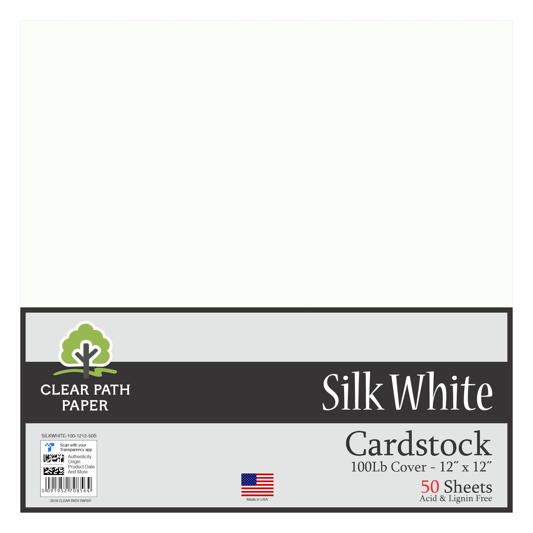 Silk White Cardstock - 12 x 12 inch - 100Lb Cover - 50 Sheets - Clear Path  Paper